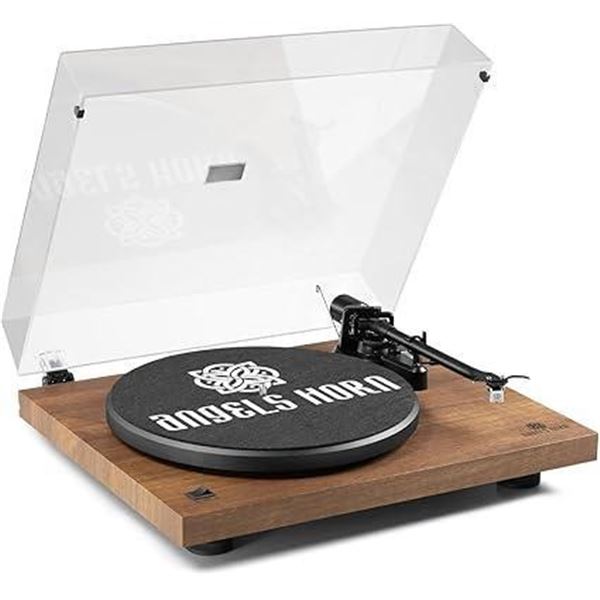 Angels Horn Turntable, Vinyl Record Player, Built-in Phono Preamp, Belt Drive 2-Speed, Adjustable Co