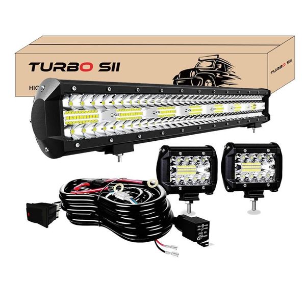 TURBOSII Led Light Bar 20Inch Curved Offroad Led Bar Spot Flood Combo IP67 Waterproof Lights (20"+4"