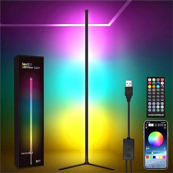 TOCLL LED RGB Floor Lamp Color Changing Standing Lamp Modern Corner Floor Lamp 61.5'' Tall with App/