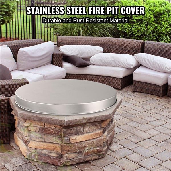 VEVOR Fire Pit Cover Lid, 20" Portable Firepit Spark Screen,Stainless Steel Steel Metal Cover, Easy-