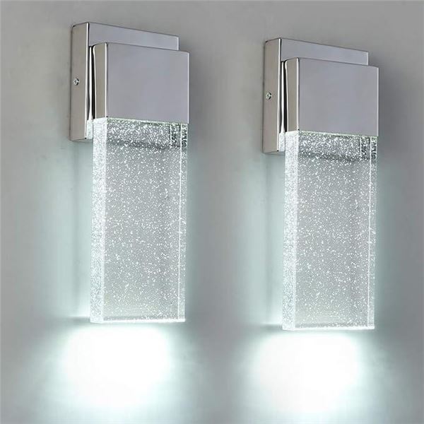 2 Pack,Wall Light Fixture in Chrome Finished with Bubble Glass