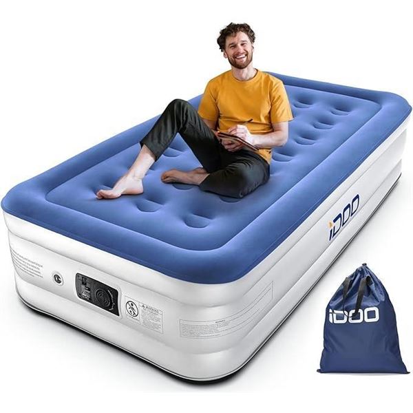 iDOO Air Mattress, Inflatable Bed with Integrated Pillow, Comfortable Blow Up Bed with Built-in Pump