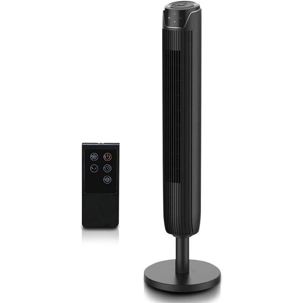 Senville 42" Oscillating Tower Fan for Bedroom, Remote, Bladeless, Quiet, 3 Modes, 7-Hour Timer, LED