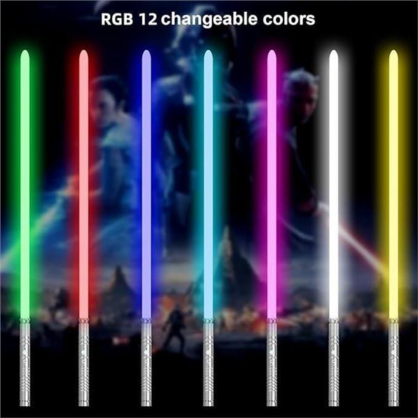 Lightsaber 2Pack, 2 in 1 Light Saber for Kids and Teens, RGB 12 Colors, 3 Sounds, Double-Bladed Duel