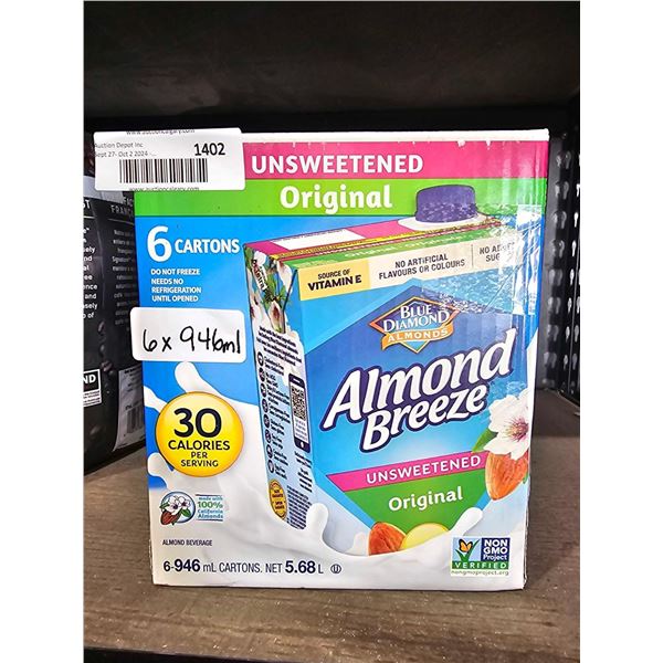 Blue Diamond Almond Breeze , Unsweetened Original 6x946ml