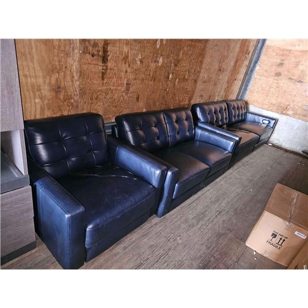 Blue Leather Power Recline Livingroom Set with 80" Sofa, 55" Loveseat, 55" Chair and Built in USB Po
