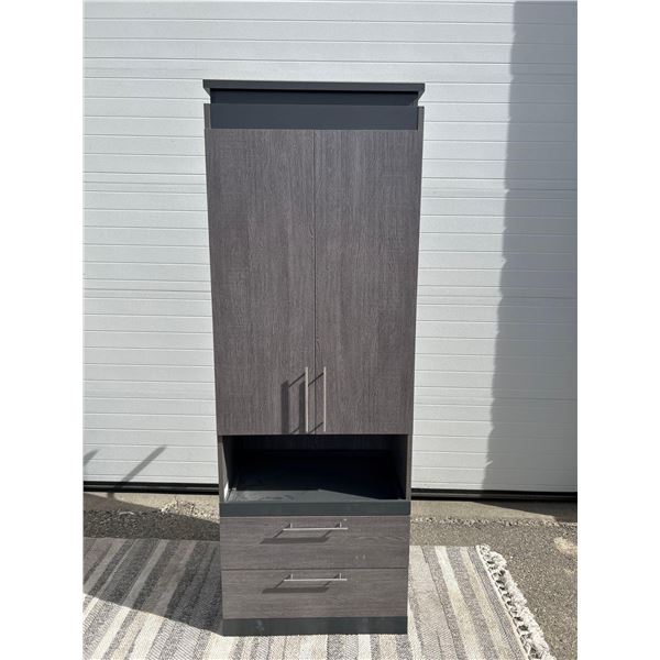 Freestanding Gray Woodgrain Cabinets with 2 Drawers, 1 shelf & large Upper Cabinet For Storage - 83"