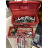 Image 2 : TOOLBOX WITH ASSORTED SOCKETS AND HAND TOOLS, MASTERCRAFT MULTIMETER AND TOW TRUCK IN A BOX TRACTION