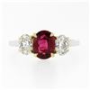 Image 5 : New 18k Gold GIA FINE Vivid Red Oval Ruby & Diamond Three Stone Engagement Ring