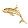 Image 4 : Vintage 14K Gold Textured Florentine Finish Diving Fish w/ Ruby Eye Brooch Pin