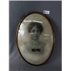 Image 1 : Vintage Oval Convex Glass Metal Framed Portrait Of A Woman. Approx. 20" x 14"