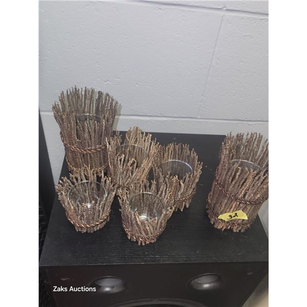 Lot of 6 Natural Wood Candle Holders New in Box