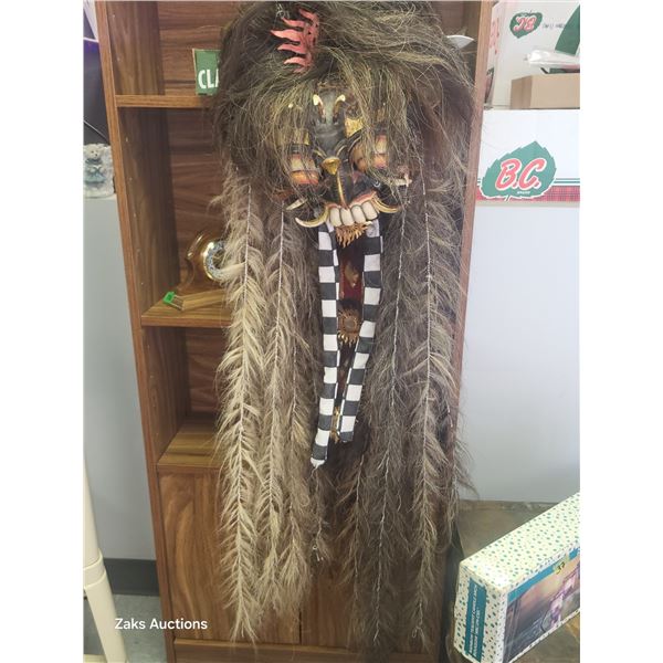 Indonesian Dance Ceremonial Mask with Real Horse Hair - Approx 40+ Inches Long - Appears Authentic