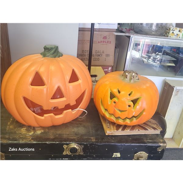 Lot of 2 Pumpkin Decor - one lights up, other one side is face other is of bats