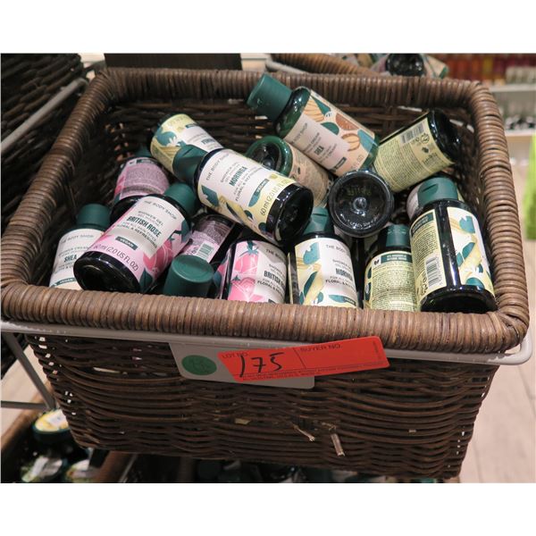 Multiple The Body Shop Items: British Rose & Moringa Shower Gel, Shea Cream, etc in Woven Basket
