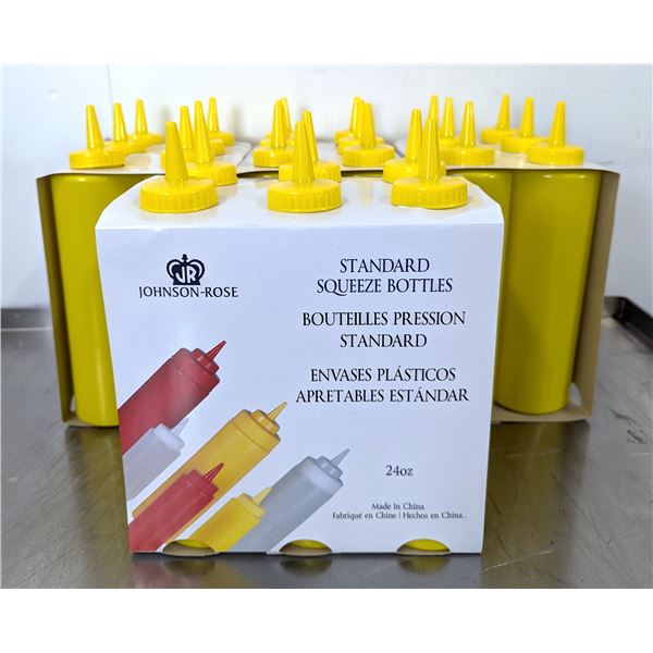 24oz Yellow Squeeze Bottles - Lot of 24 (6 Packs) |Front C
