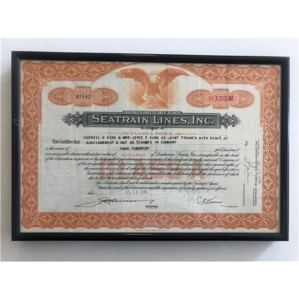 Framed Seatrain Lines Inc. Stock Certificate