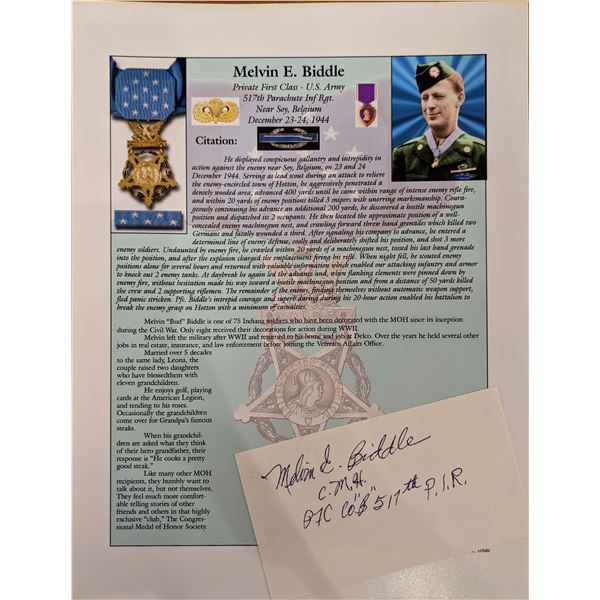 WW2 Melvin E. Biddle Signed Bio Page