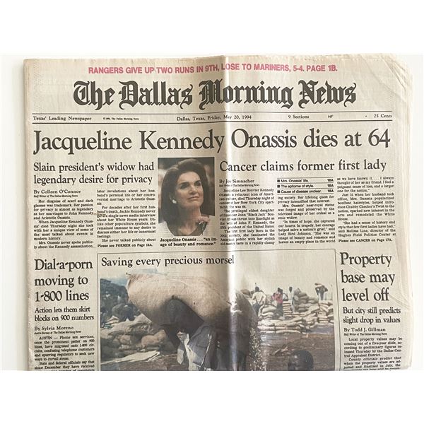 The Dallas Morning News Death of Jacqueline Onassis Kennedy Original Vintage Newspaper
