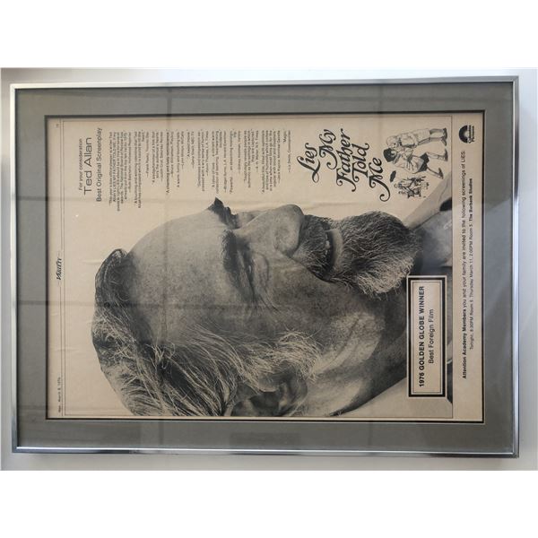 1976 Golden Globe Winner Lies My Father Told Me Plaque