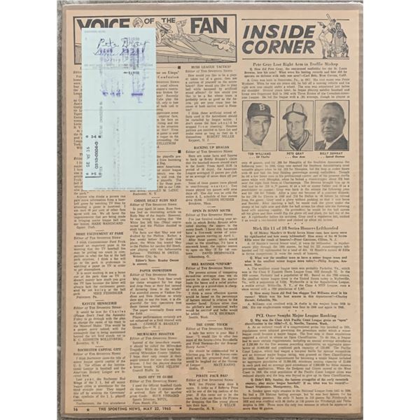 Pete Gray signed check with vintage newspaper