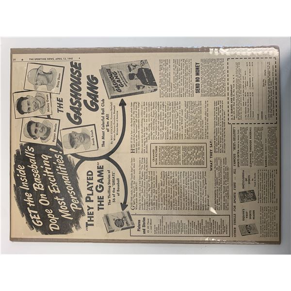 The Gashouse Gang Newspaper Advertisement. 1945