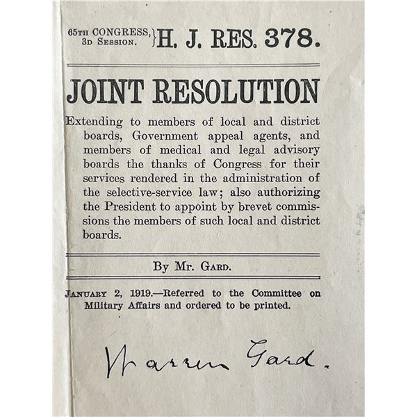 Political Resolution 1919 Warren Gard signed letter