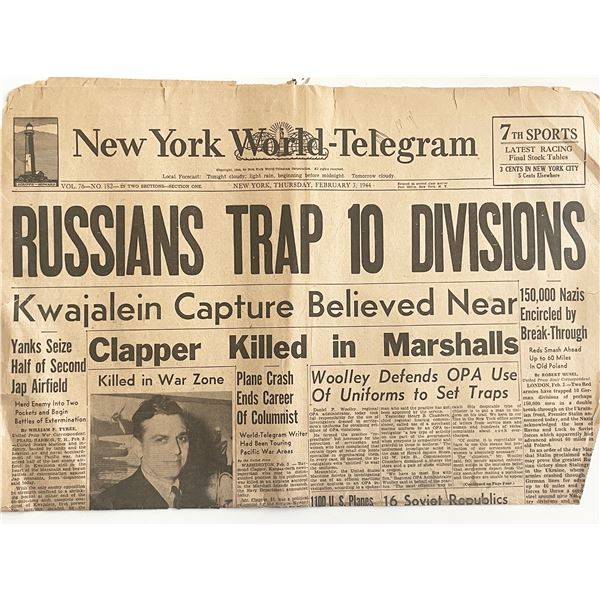 WWII 1944 New York World Telegram Original Vintage Newspaper
