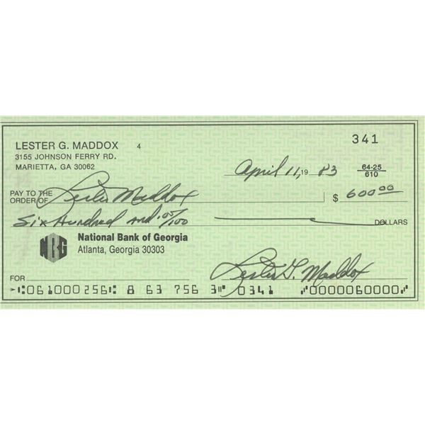 Lester Maddox signed check