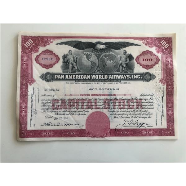 Pan American World Airways Inc. Stock Certificate