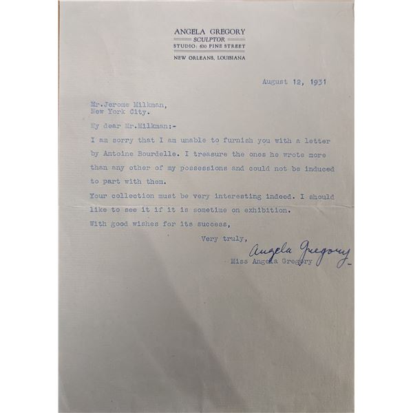 Sculptor Angela Gregory Signed Letter