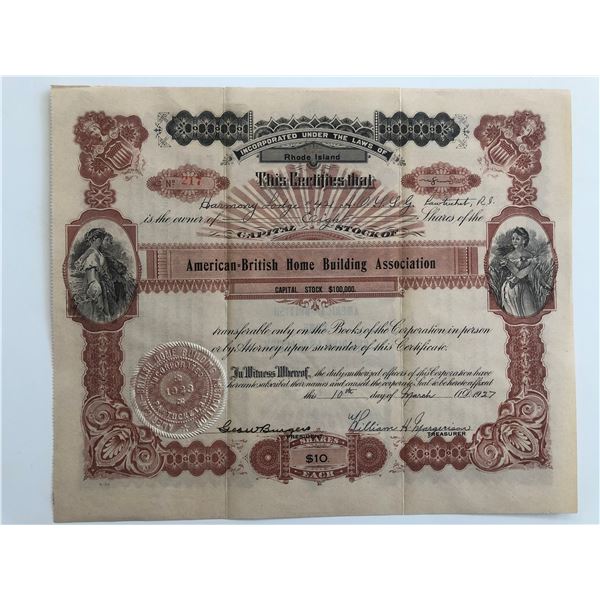 American British Home Building Association Stock Certificate