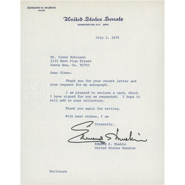 Edmund Muskie signed letter