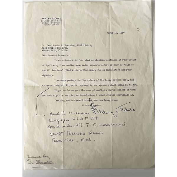 Author Ashley T. Cole signed letter