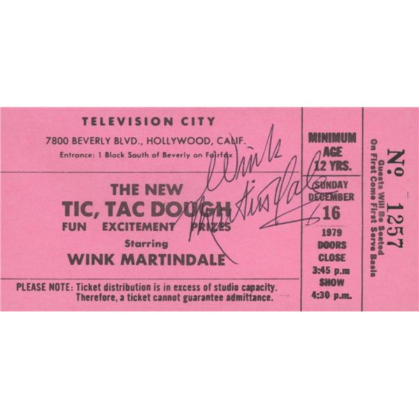 Wink Martindale signed Tic, Tac Dough admission ticket