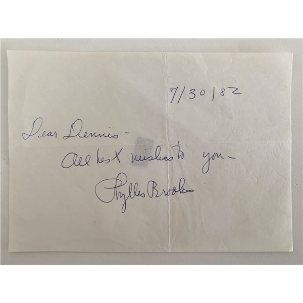 Actress Phyllis Brooks signed note