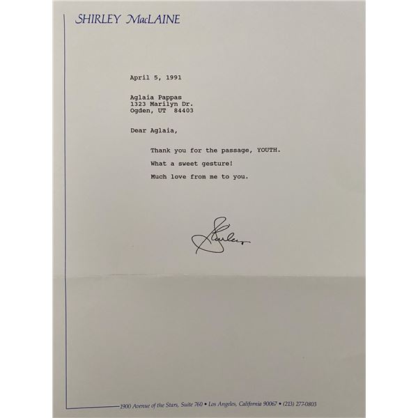 Shirley MacLaine signed letter