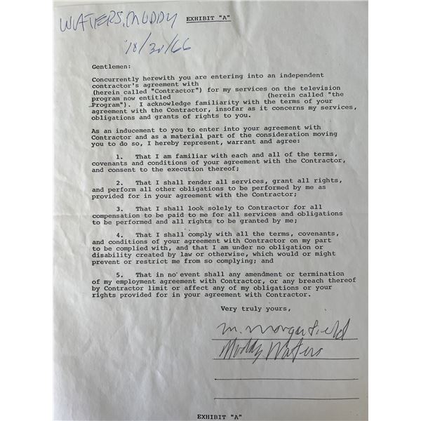 McKinley Morganfield "Muddy Waters" signed contract