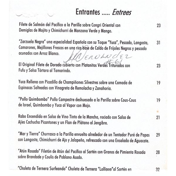 Livan Hernandez signed menu