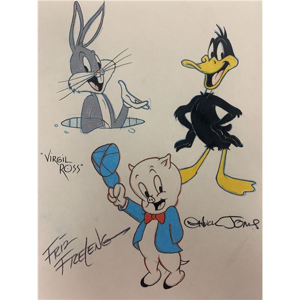 Looney Tunes Sketch signed by Virgil Ross, Chuck Jones and Friz Freleng