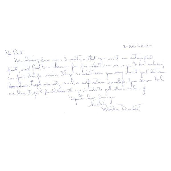 Mahlon Duckett signed note