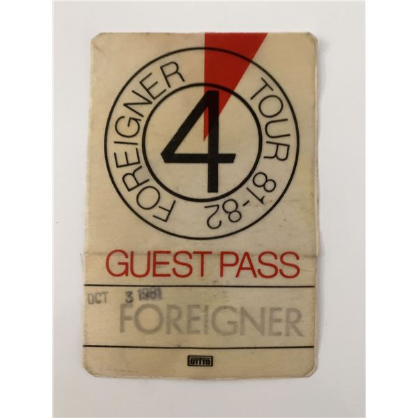 Foreigner '81-82 Tour Backstage Pass