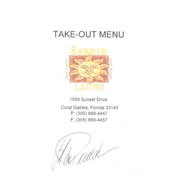 Jorge Posada signed menu