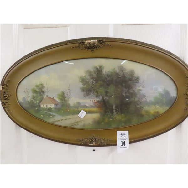 Oval Framed Reversed Painted Country Scene