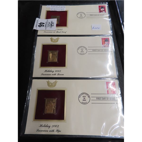 3 Pc. Set of Collector Gold Overlay Stamps & First Day Issue Stamps