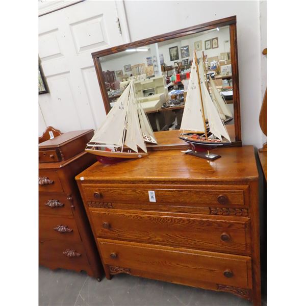 Tiger Oak 3 Drawer Dresser w/Mirror