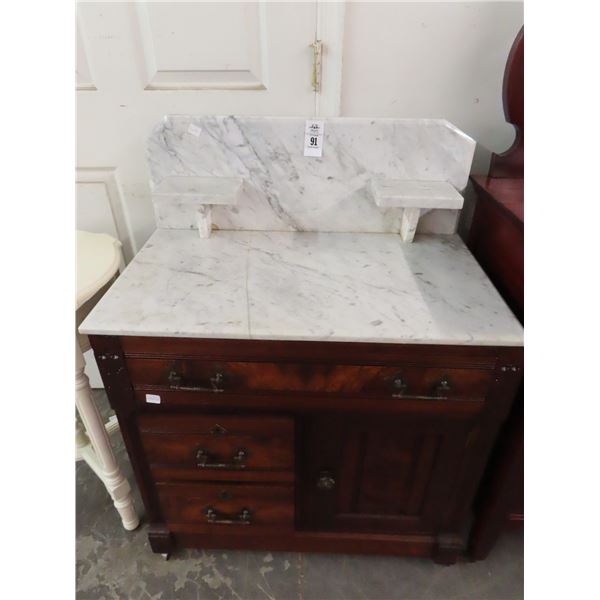 Mahogany Burl Small Cabinet w/Marble Top