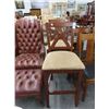 Image 1 : Tan Cloth Padded Mahogany Bar Stools - Pair