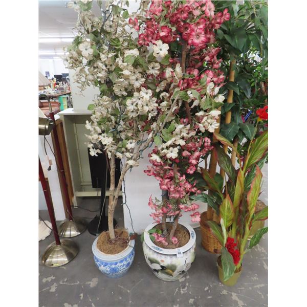 2-Silk Floral Tree In Porcelain Vase - 2 X $
