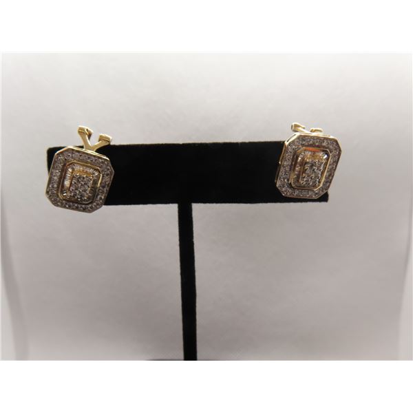 14K YG Diamond Earrings w/60 Round Brilliant Cut Diamonds & 56 Baguette Cut